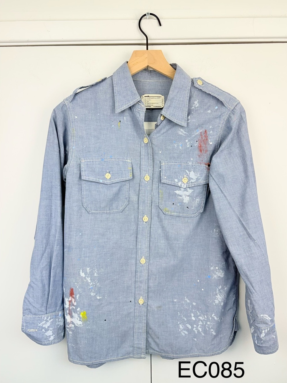 Current/Elliott The Perfect Shirt Chambray Paint Splatter Size 1 Small